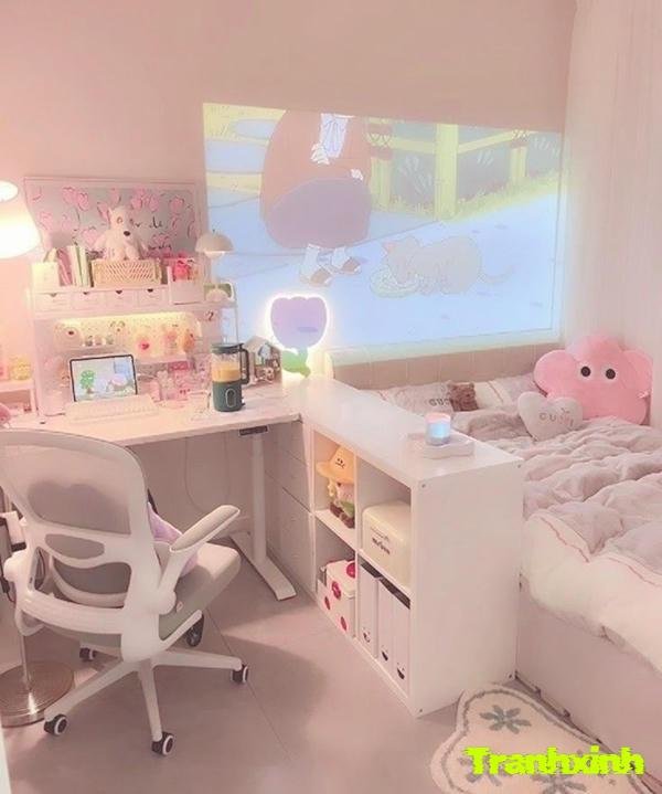 ảnh trang trí bàn học có máy chiếu