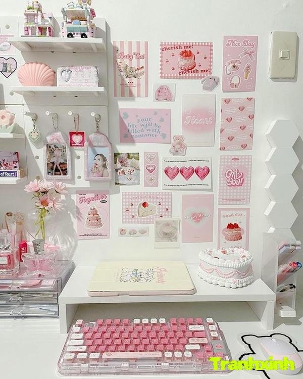 ảnh trang trí bàn học trắng