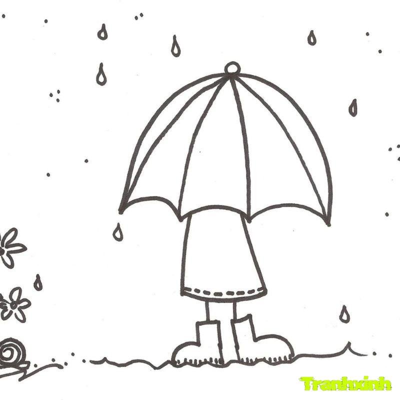 bé tập tô tranh tô màu cảnh trời mưa