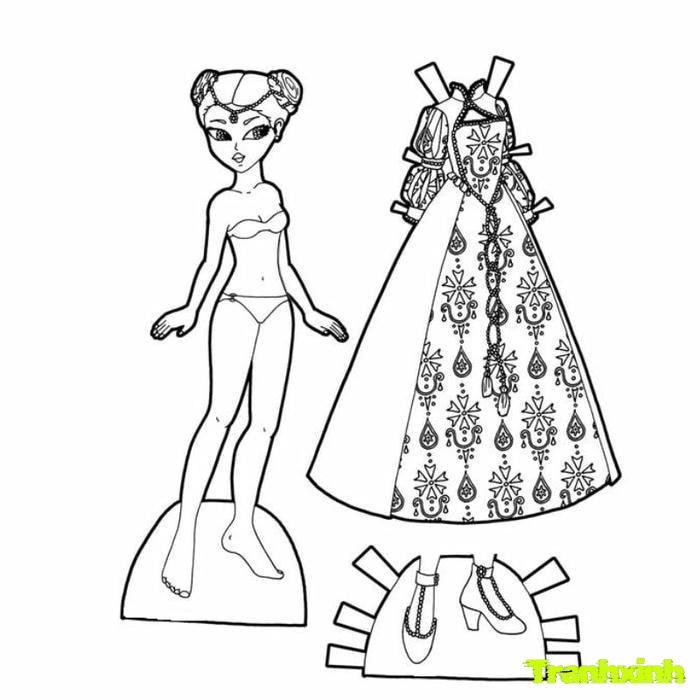 búp bê giấy tô màu anime