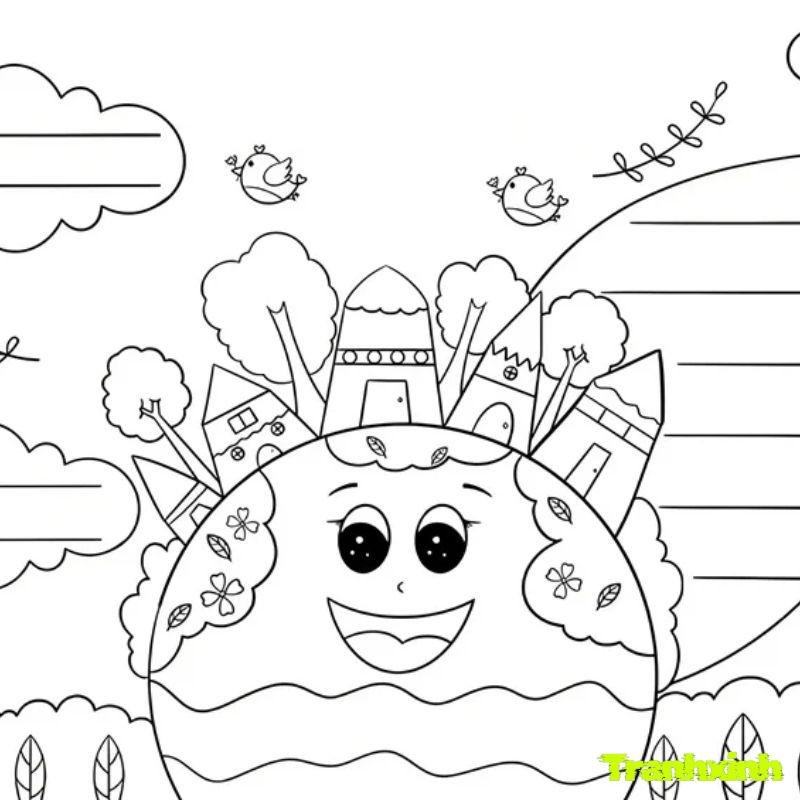 hinh ảnh tranh tô màu bảo vệ trái đất