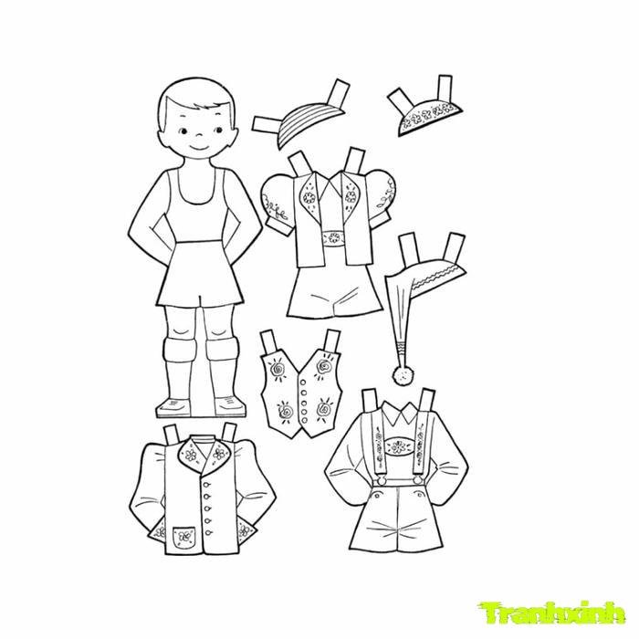 hình tô màu búp bê giấy