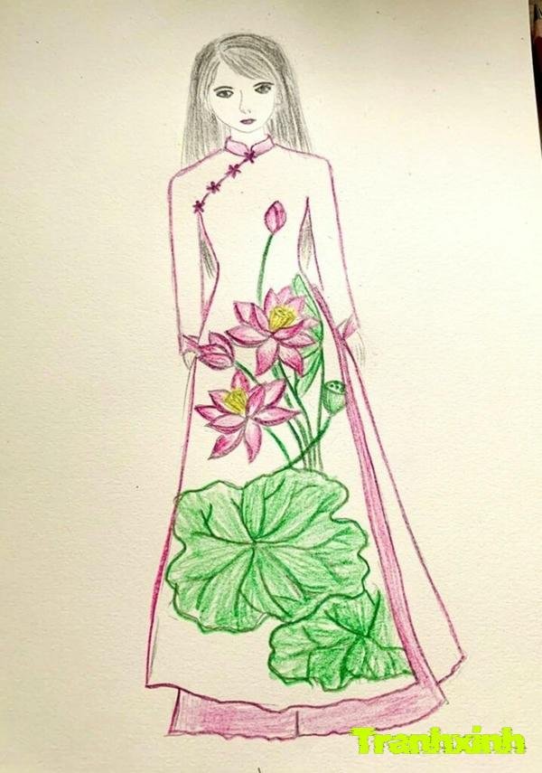 trang trí áo dài đầm sen hồng