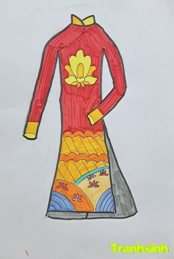 trang trí áo dài đỏ kèm vàng