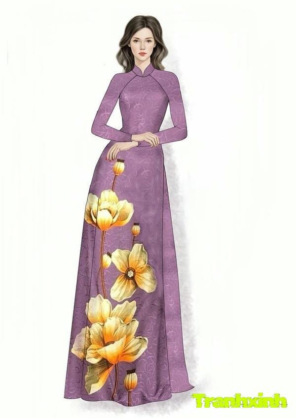 trang trí áo dài lụa tím