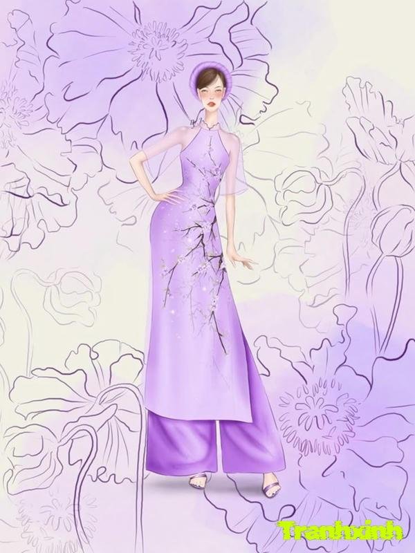 trang trí áo dài màu sen tím