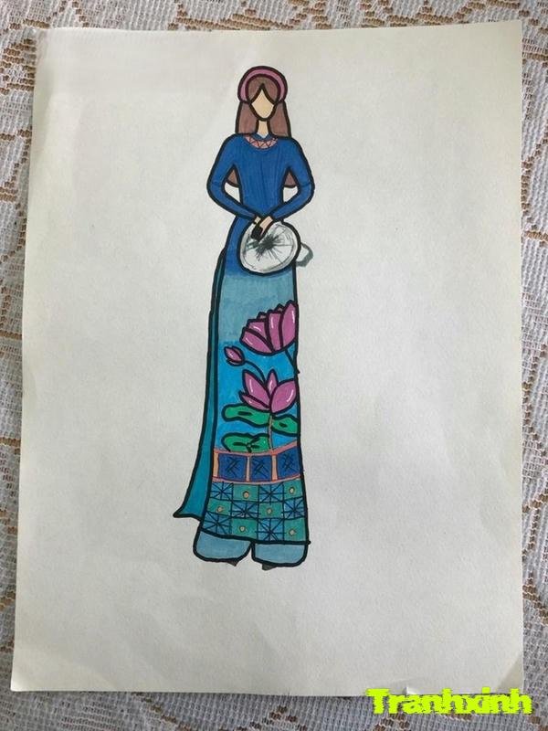 trang trí áo dài sen hồng áo xanh