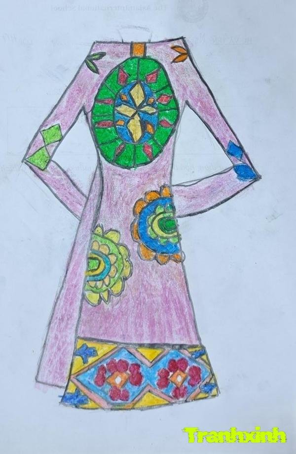 trang trí áo dài tím họa tiết xanh