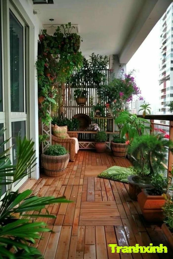 trang trí ban công sàn gỗ