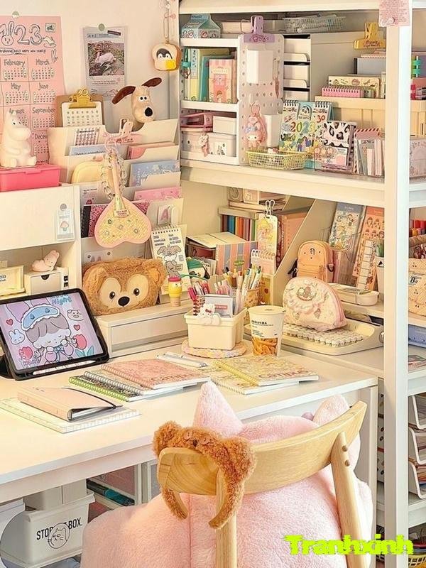 trang trí bàn học gấu