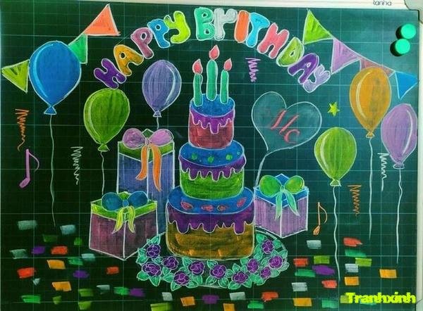 trang trí bảng xinh nhật màu xanh
