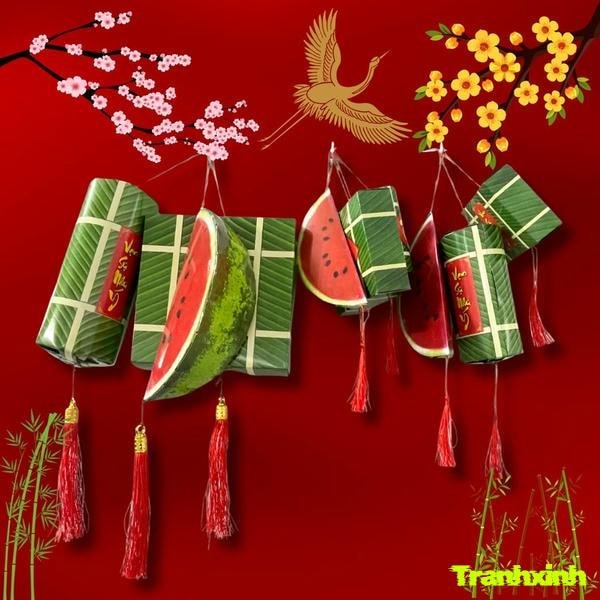 trang trí bánh chưng và bánh tét