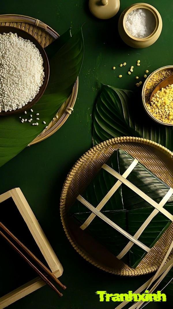 trang trí bánh chưng với dây lạt
