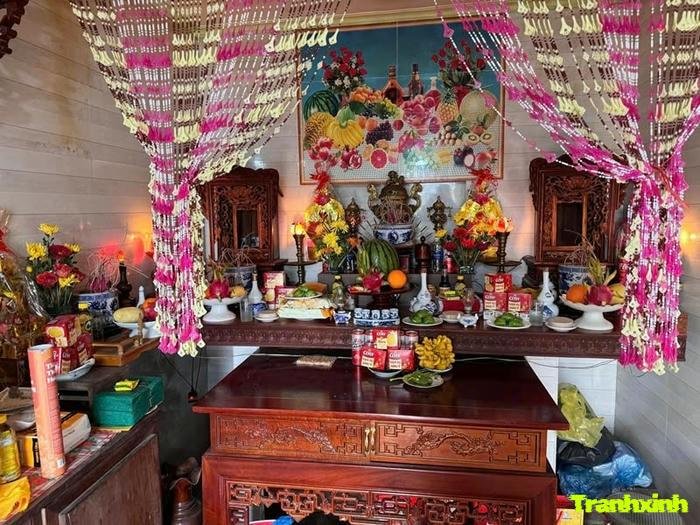 trang trí phòng thờ bằng rèm