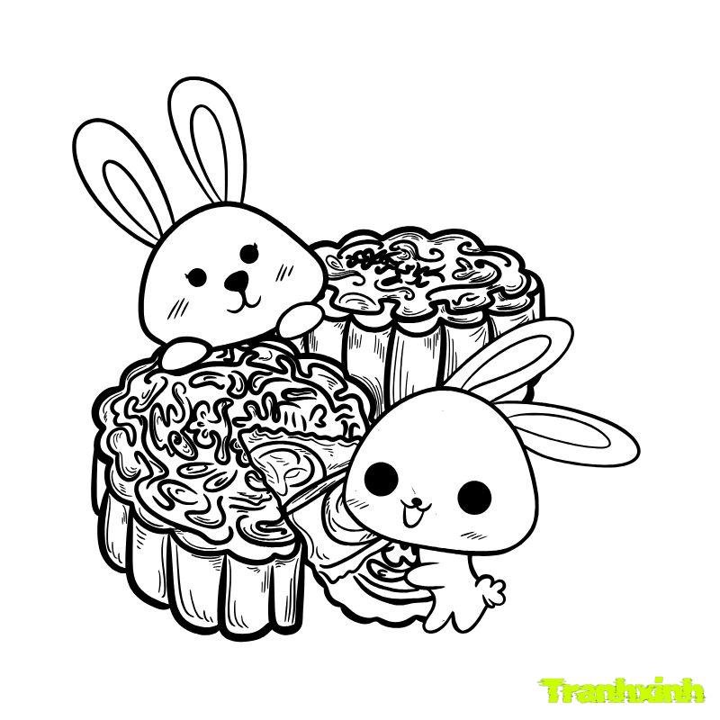 tranh tô màu bánh trung thu trẻ
