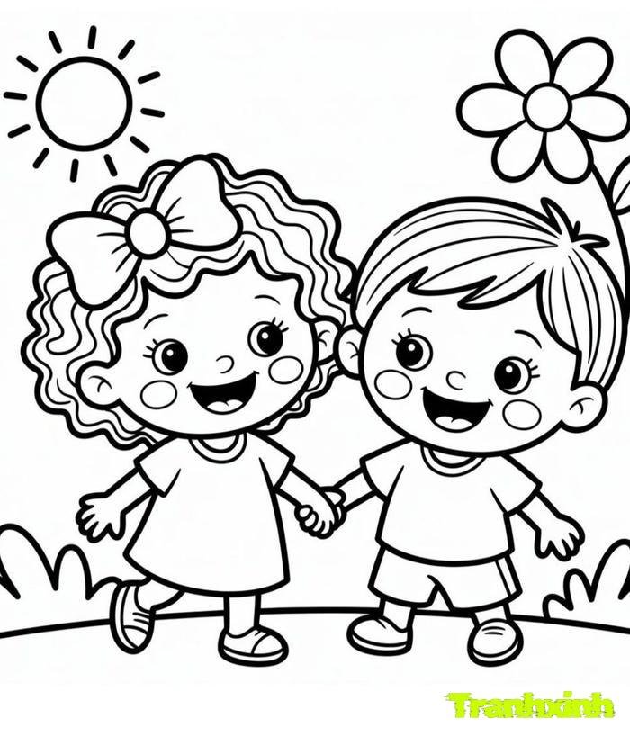 tranh tô màu bé trai bé gái 1