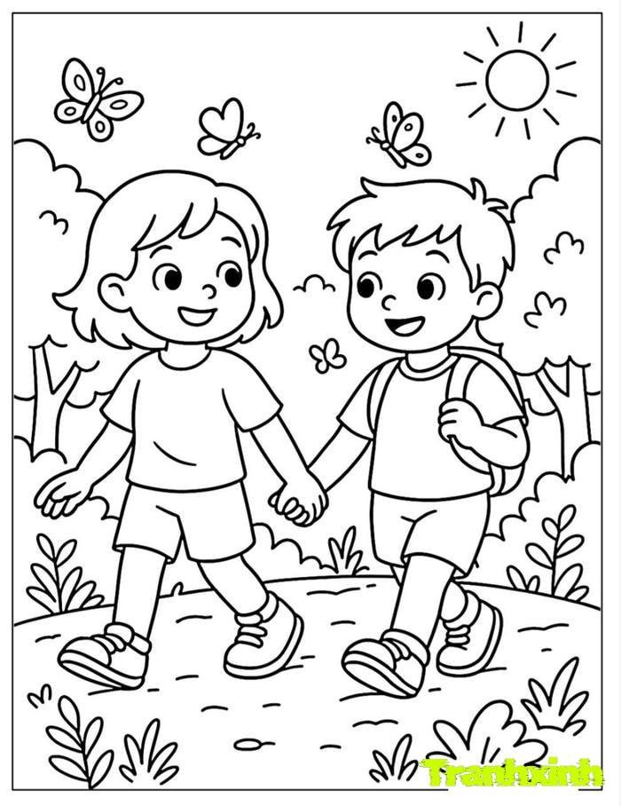 tranh tô màu bé trai bé gái 2
