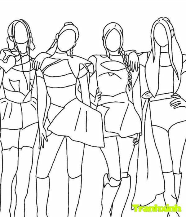 tranh tô màu blackpink chibi 5 cô