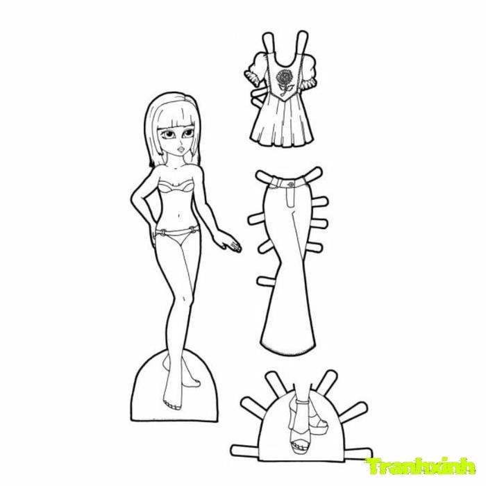 tranh tô màu búp bê giấy 4t