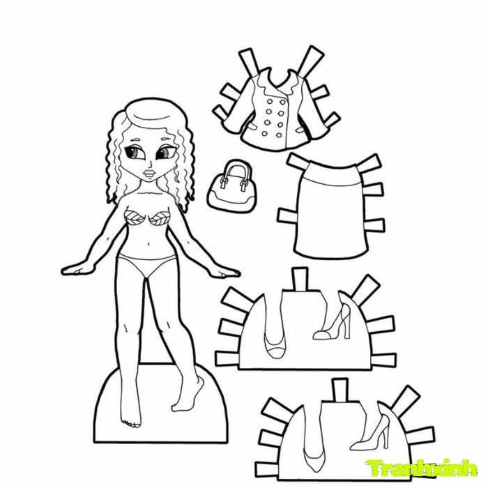 tranh tô màu búp bê giấy 5 tuổi