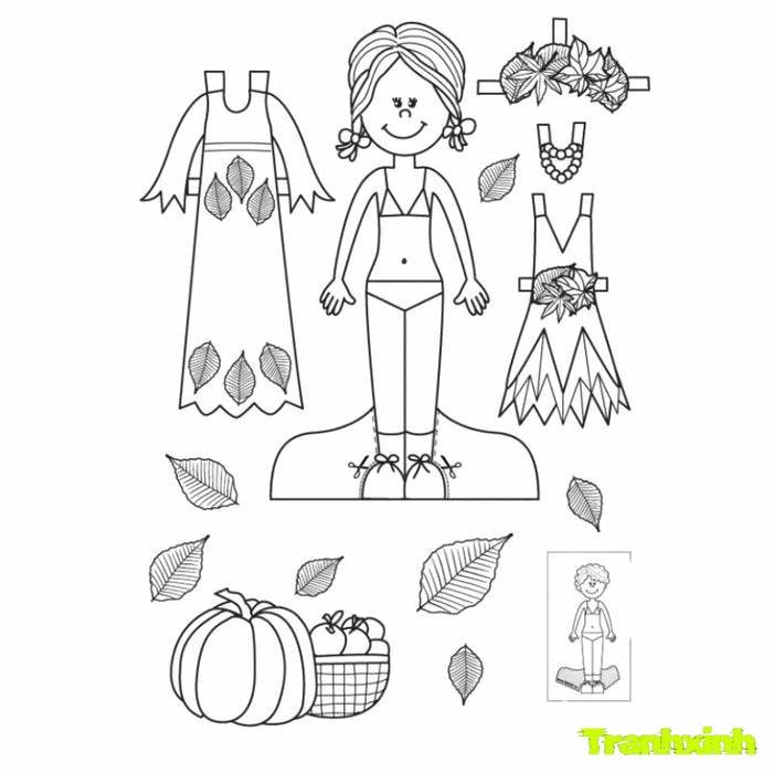 tranh tô màu búp bê giấy 6 tuổi