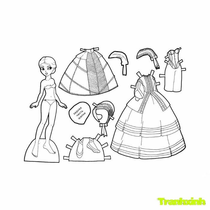 tranh tô màu búp bê giấy cắt và lắp ghép