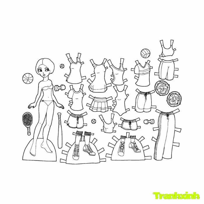 tranh tô màu búp bê giấy chibi