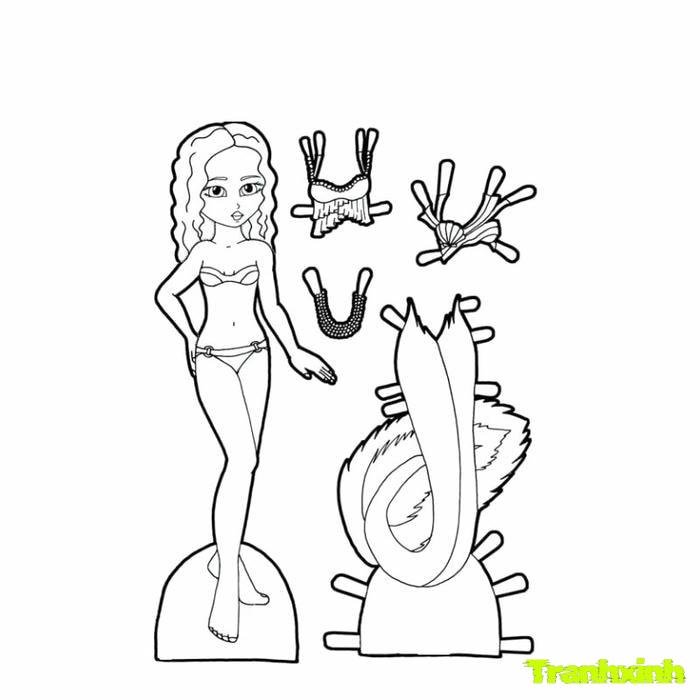 tranh tô màu búp bê giấy cho các bé