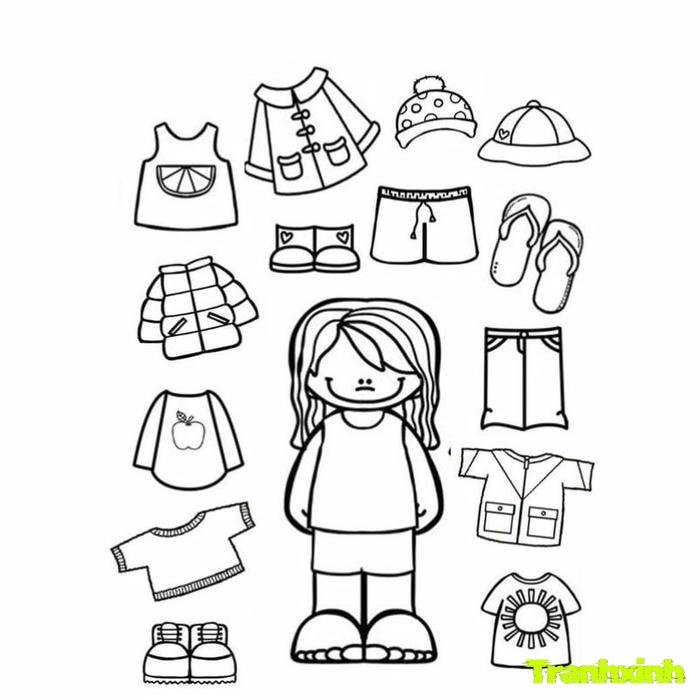 tranh tô màu búp bê giấy cho trẻ