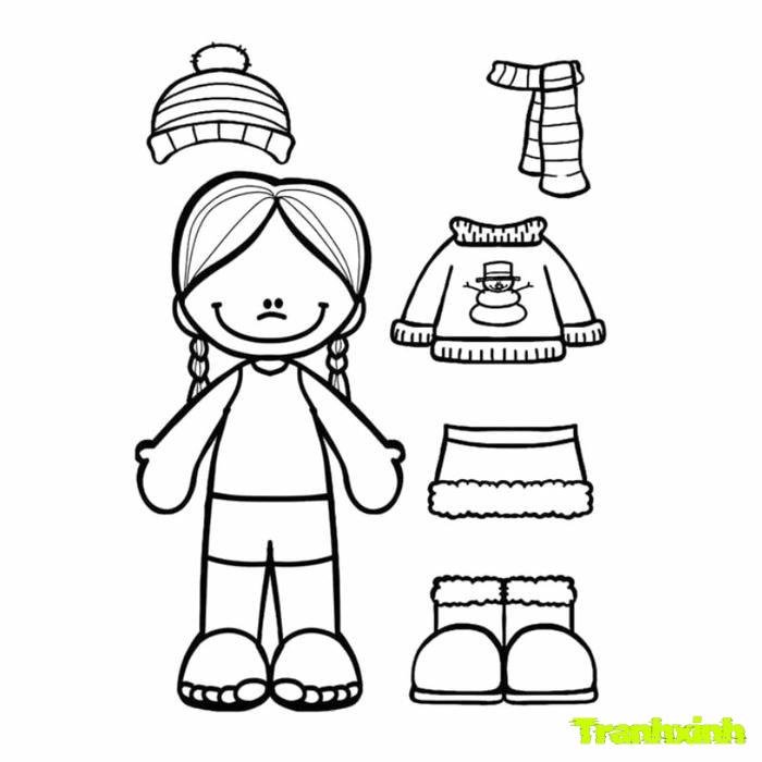 tranh tô màu búp bê giấy cho trẻt