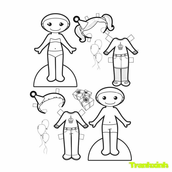 tranh tô màu búp bê giấy cinnamoroll