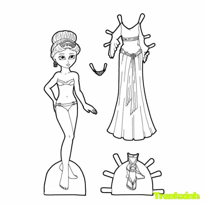 tranh tô màu búp bê giấy có khớp