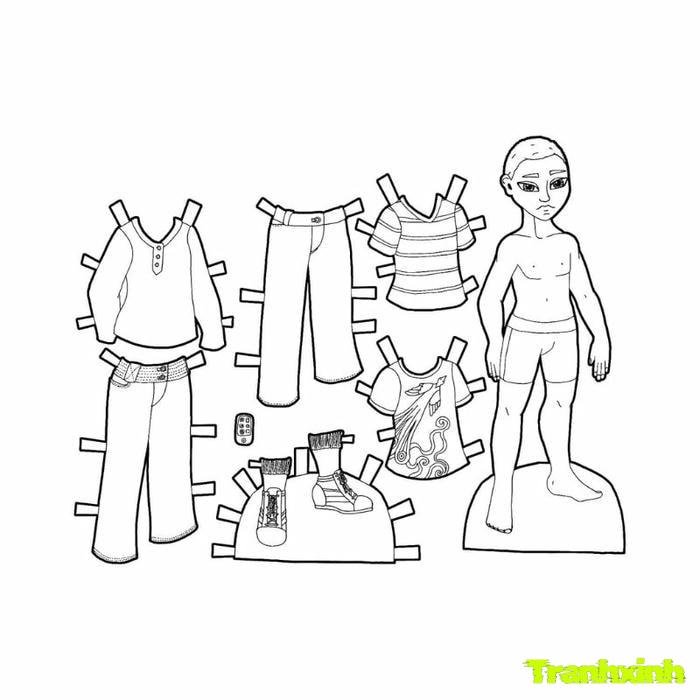 tranh tô màu búp bê giấy cute