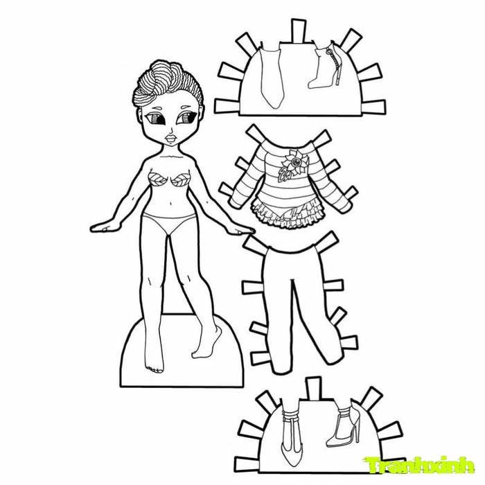 tranh tô màu búp bê giấy siêu đẹp