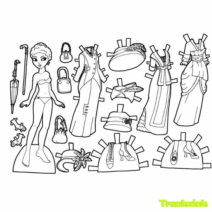 tranh tô màu búp bê giấy thay đồ