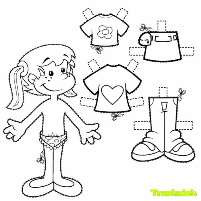 tranh tô màu búp bê giấy toca boca không màu
