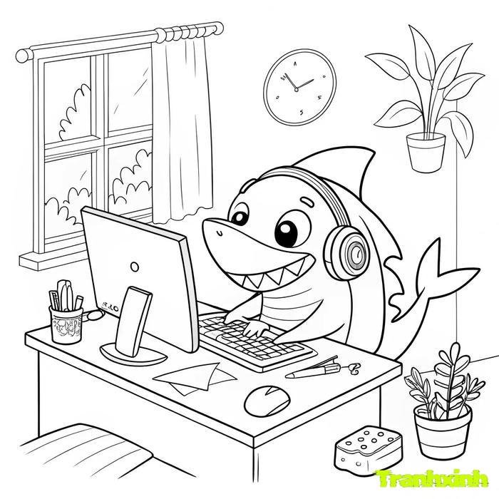 tranh tô màu cá mập 30