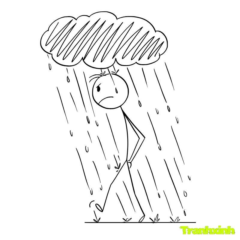 tranh tô màu cảnh trời mưa tầm tã