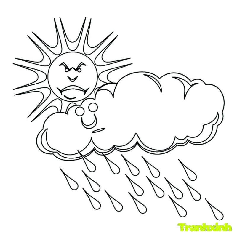 tranh tô màu cảnh trời mưa