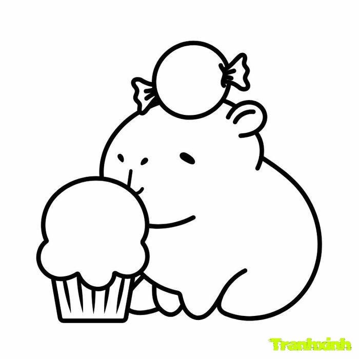 tranh tô màu capybara ăn bánh