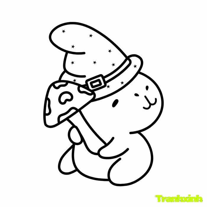 tranh tô màu capybara ăn nấm