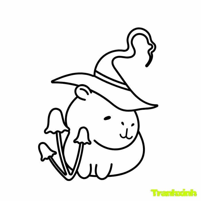 tranh tô màu capybara cute phù thủy