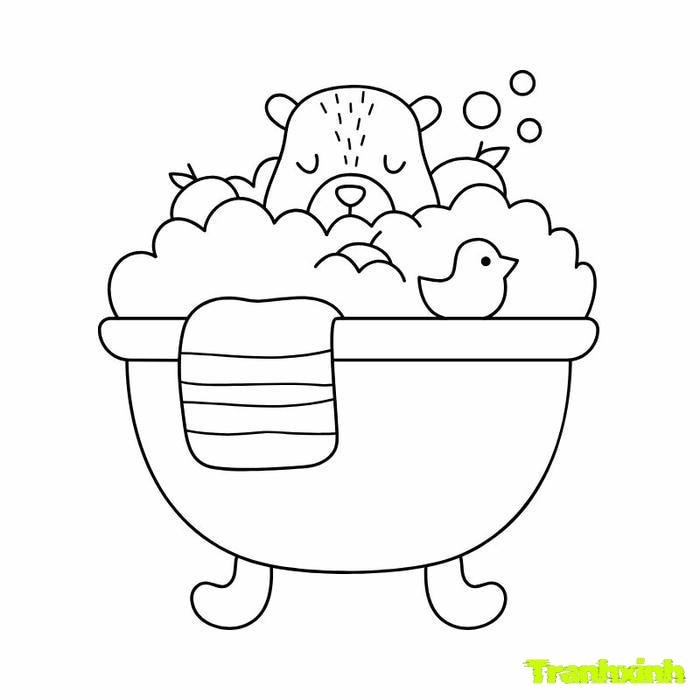 tranh tô màu capybara cute tắm