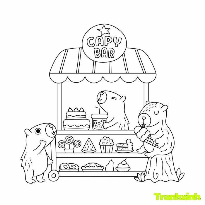 tranh tô màu capybara dễ thương cute