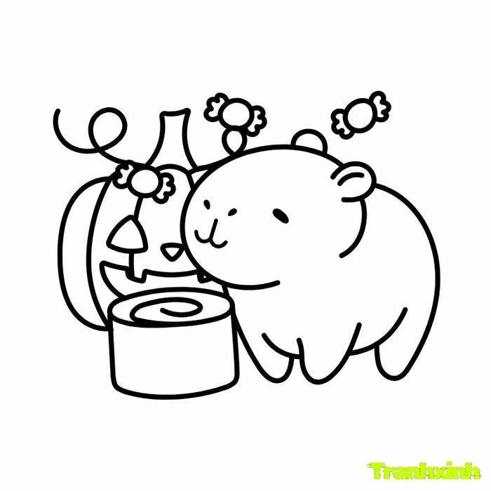 tranh tô màu capybara dễ thương hóa trang