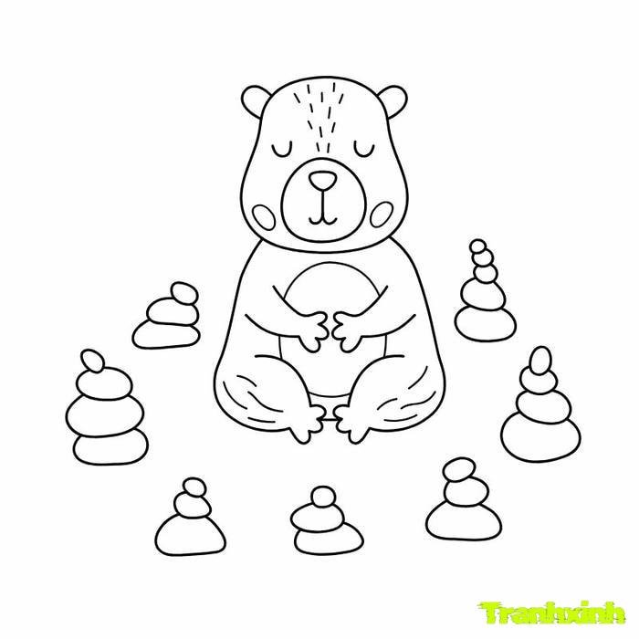 tranh tô màu capybara dễ thương thiền