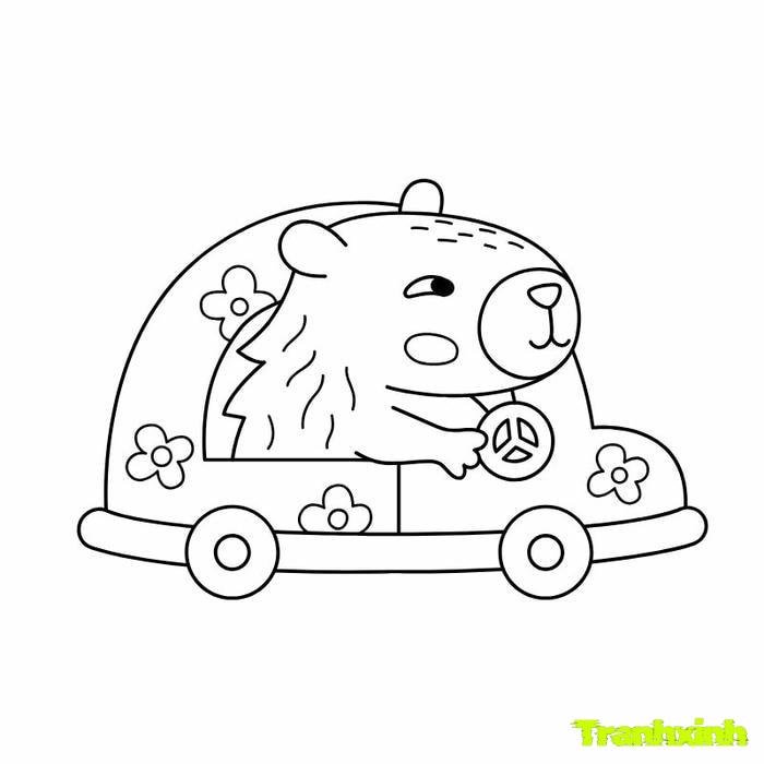 tranh tô màu capybara lái xe