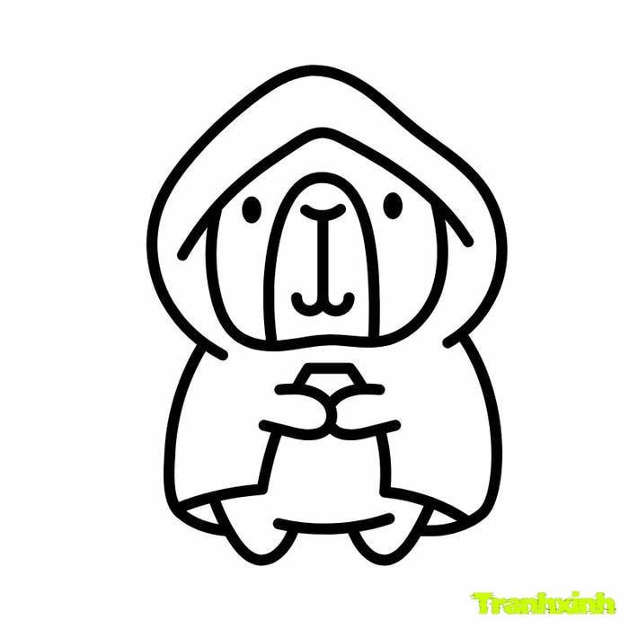 tranh tô màu capybara mặc áo mưa