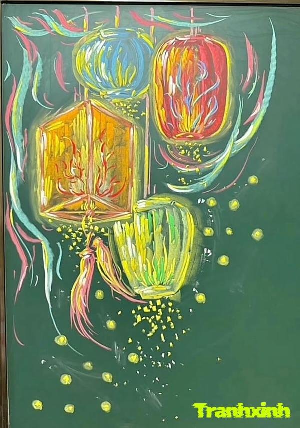 vẽ bảng trang trí tết đèn lồng nhiều màu