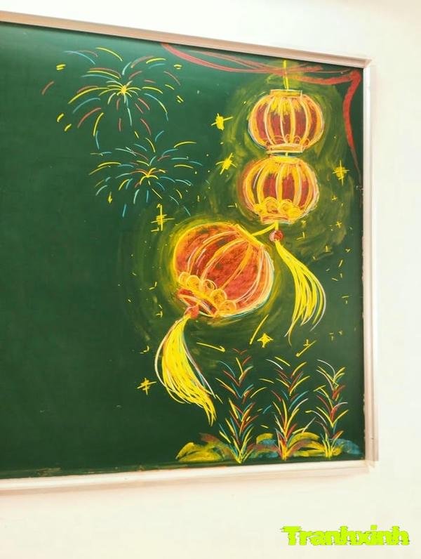 vẽ bảng trang trí tết đèn lồng trong gió